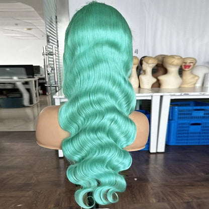 OneMore Mint Green Color Real Human Hair Wig HD Transparent Lace Human Hair Wigs Tiffany Blue Color