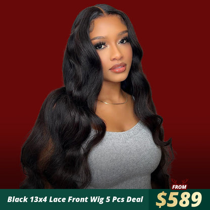 OneMoreHair Black 13x4 Lace Front Wig 5 Pcs Deal