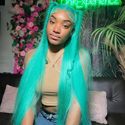 OneMore Mint Green Color Real Human Hair Wig HD Transparent Lace Human Hair Wigs Tiffany Blue Color