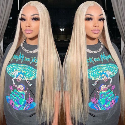 HD Transparent 613 Blonde Glueless 5x5 Lace Wigs Straight Colored Human Hair Wig 180% Density