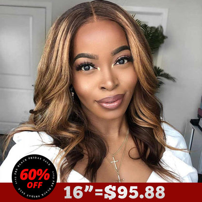 (Super Sale)OneMoreHair Glueless Highlights Lace Front Wig Pre Cut Lace Honey Blonde Human Hair Wig