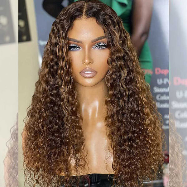 Highlight Ombre Honey Blonde Lace Front Wig Deep Wave Human Hair 4x4 Lace Closure Wigs