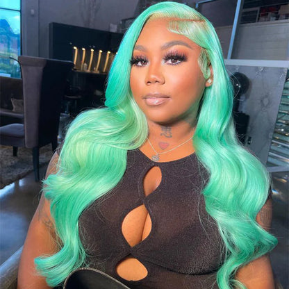 OneMore Mint Green Color Real Human Hair Wig HD Transparent Lace Human Hair Wigs Tiffany Blue Color