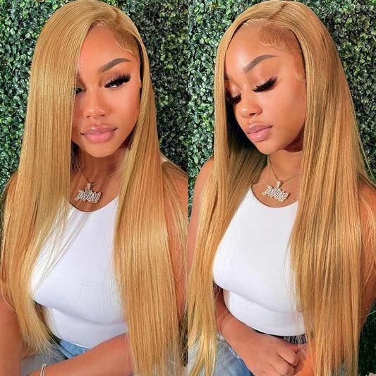 OneMore #27 Honey Blonde Lace Front Wig Straight Hair 13x4 HD Transparent Lace Glueless Wigs Milk Tea Brown Color Hair