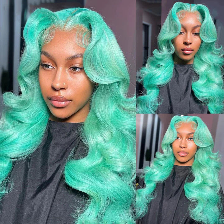 OneMore Mint Green Color Real Human Hair Wig HD Transparent Lace Human Hair Wigs Tiffany Blue Color