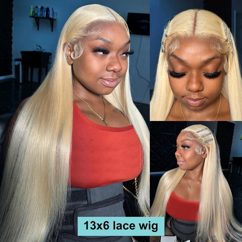 OneMore Blonde Lace Front Wig 613 Straight Human Hair Wigs 13x6 Lace Frontal Wigs Pre Plucked