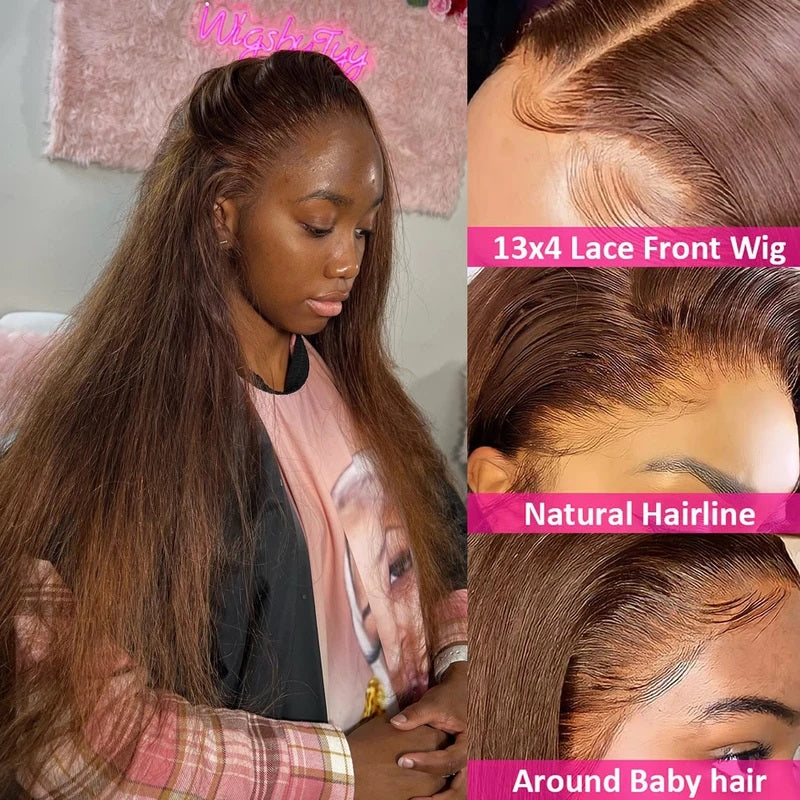 Chocolate Brown Hair Full Lace Wig HD Transparent Glueless Lace Human Hair Wigs Pre Plucked