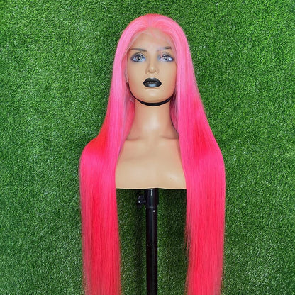 OneMore 200% Density Ombre Barbie Rose Pink Wig Real Straight Human Hair Wig Lace Front Wigs Pre-Plucked