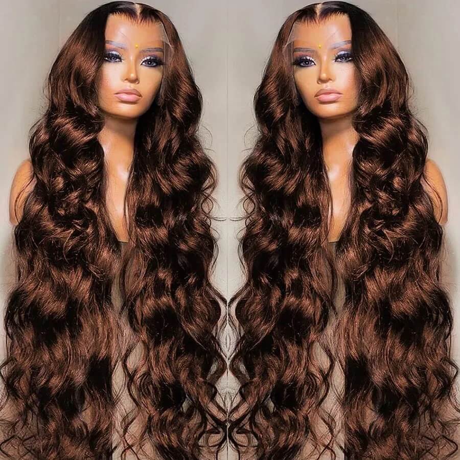 #4 Dark Brown Glueless Body Wave 13x4 Lace Front Wig Chocolate Brown Colored Human Hair Wigs