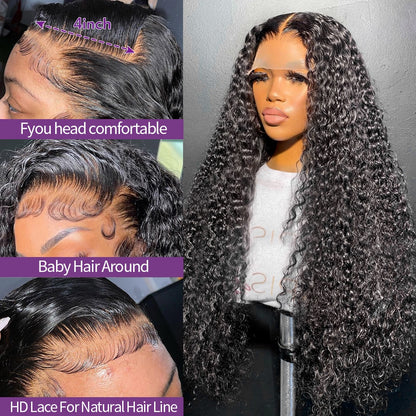 HD Lace 13x4 Full Lace Frontal Wig Glueless Kinky Curly Hair Pre Plucked with Baby Hair