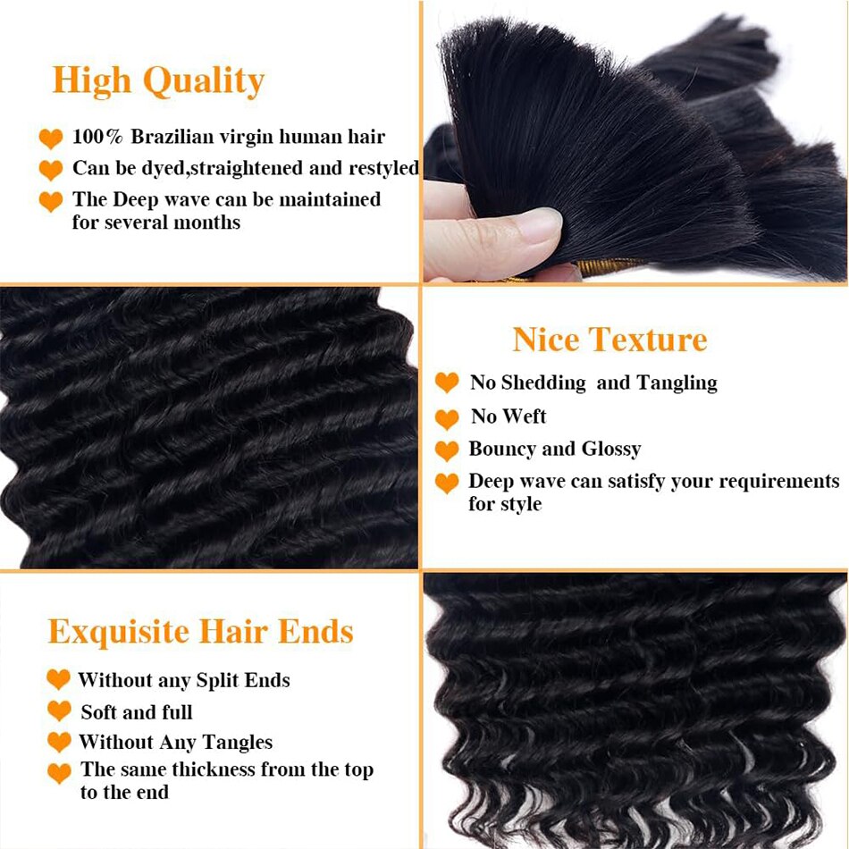 Deep Wave 3pcs Bulk Human Hair Bundles For Braiding Hair Extensions For Braiding