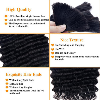 Deep Wave 3pcs Bulk Human Hair Bundles For Braiding Hair Extensions For Braiding