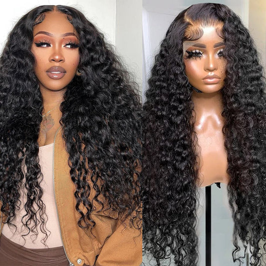 250% Density 30 Inch Wet and Wavy Human Hair Lace Front Wig Water Wave Pre Plucked HD Lace Wig