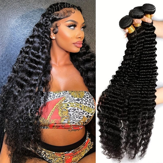 Brazilian Hair Human Hair Bundles Deep Wave 3 Bundles One More Hair