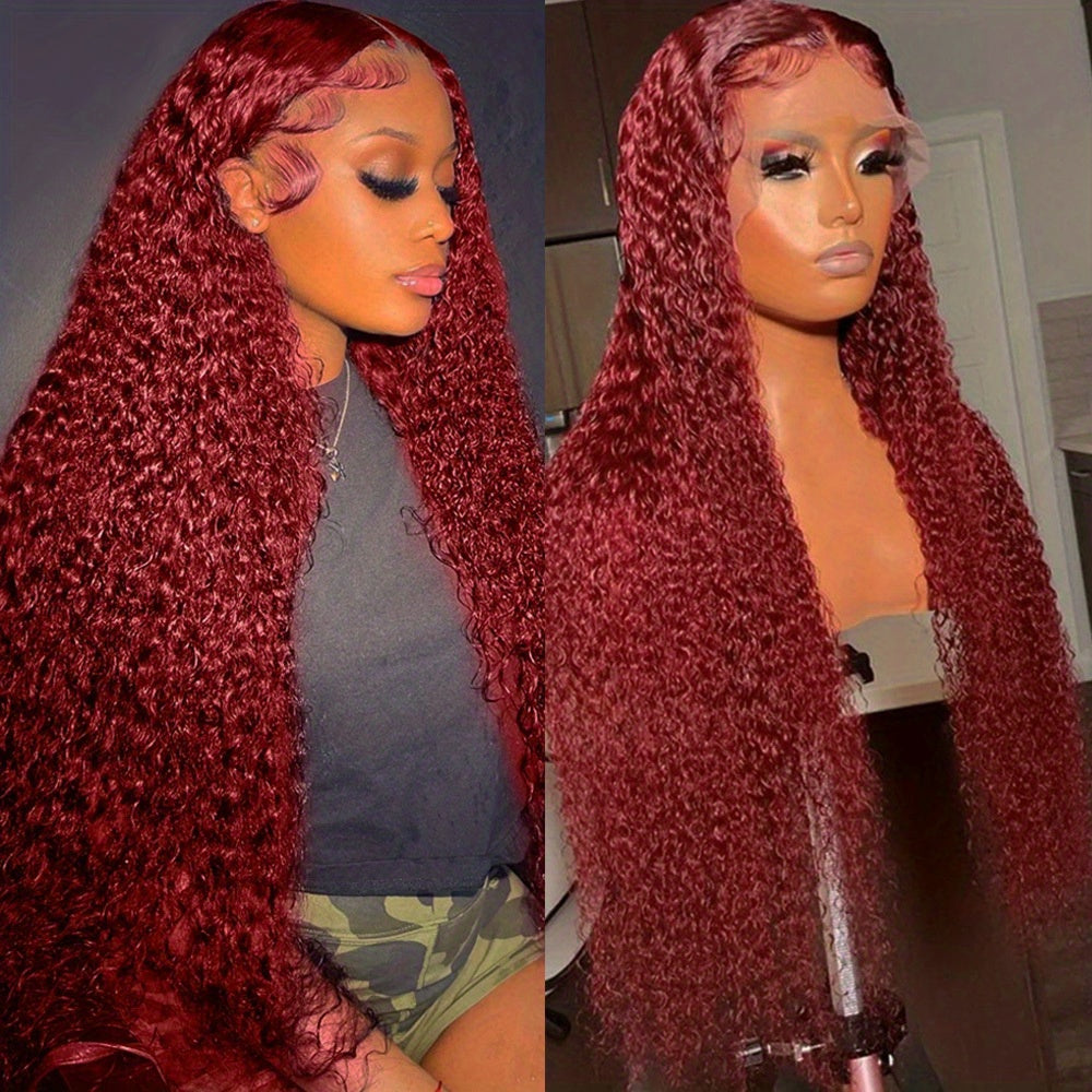 OneMore Burgundy Hair Curly Wig Glueless HD Lace Frontal Wigs 99J Color Human Hair Wigs 30inch