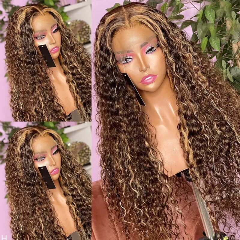 OneMore Honey Blonde Highlight Deep Wave Wig 13x4 Lace Front Wig Colored Human Hair Lace Wig