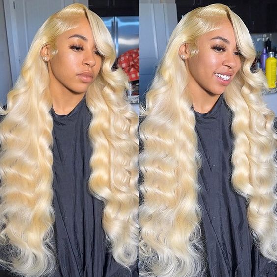 Glueless Blonde Lace Front Wig Brazilian Hair Body Wave HD Lace Wigs Pre Plucked and Bleached