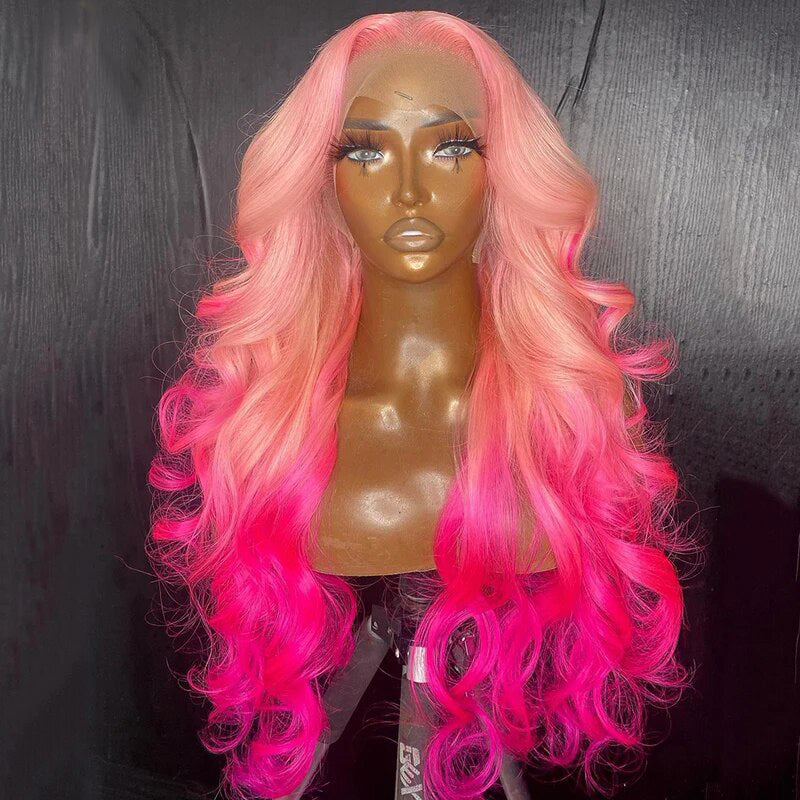 Body Wave Wig Rose Pink 13x4 HD Lace Front Wig Colored Barbie Pink Human Hair Wig