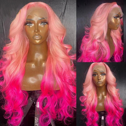 Body Wave Wig Rose Pink 13x4 HD Lace Front Wig Colored Barbie Pink Human Hair Wig