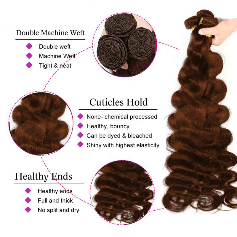 #4 Chocolate Brown Body Wave Human Hair Bundles with 13x4 Lace Frontal