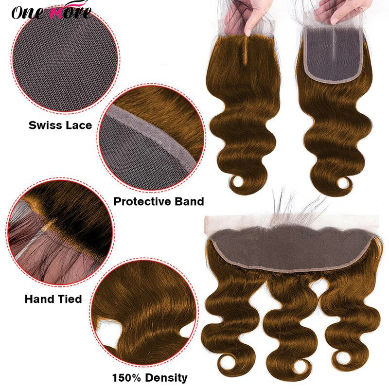 #4 Chocolate Brown Body Wave Human Hair Bundles with 13x4 Lace Frontal