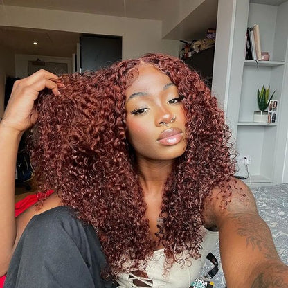 OneMore Reddish Brown Curly Hair Glueless Lace Wig Dark Red Brown Hair 13x4 Lace Front Wig