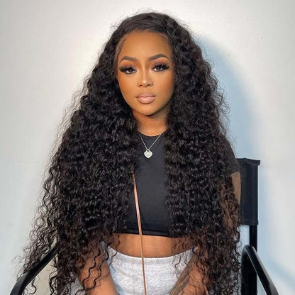 Glueless Wig for Beginners 180% Density Deep Wave 13x4 Lace Front Wig Pre Plucked and Bleached