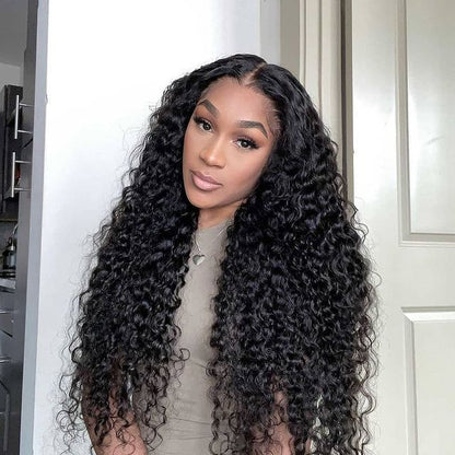 Pre Plucked Water Wave 13x4 Lace Front Human Hair Glueless Wigs for Beginners