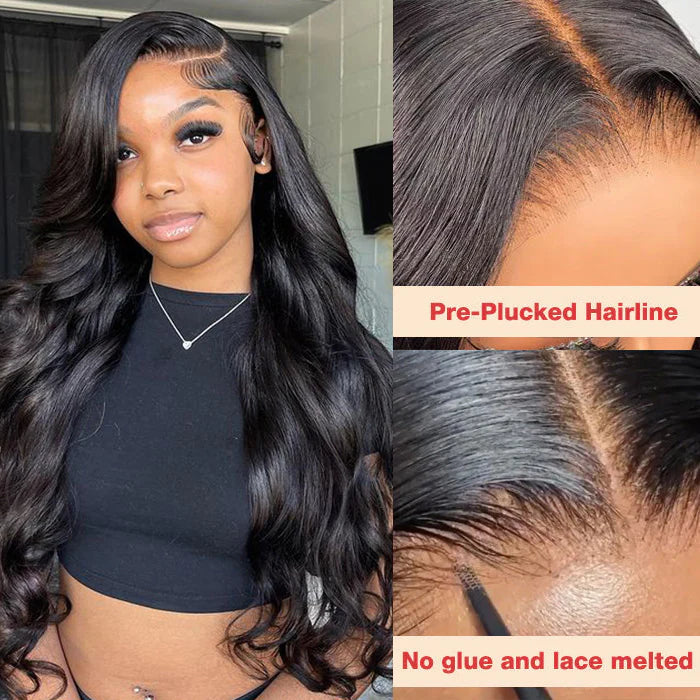 OneMore Wear Go Glueless Wig Body Wave 13x4 Lace Front Wig Pre Plucked and Bleached Knots