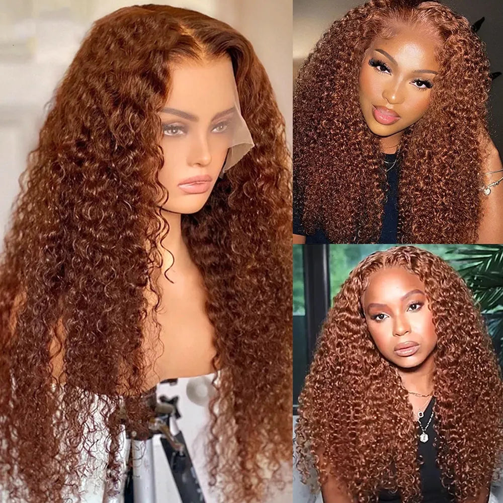 OneMore Reddish Brown Curly Hair Glueless Lace Wig Dark Red Brown Hair 13x4 Lace Front Wig