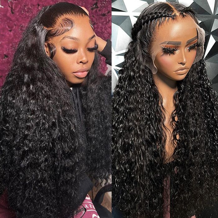 Water Wave Human Hair Wigs Pre Bleached Knots Pre Plucked 13x4 HD Lace Frontal Wig