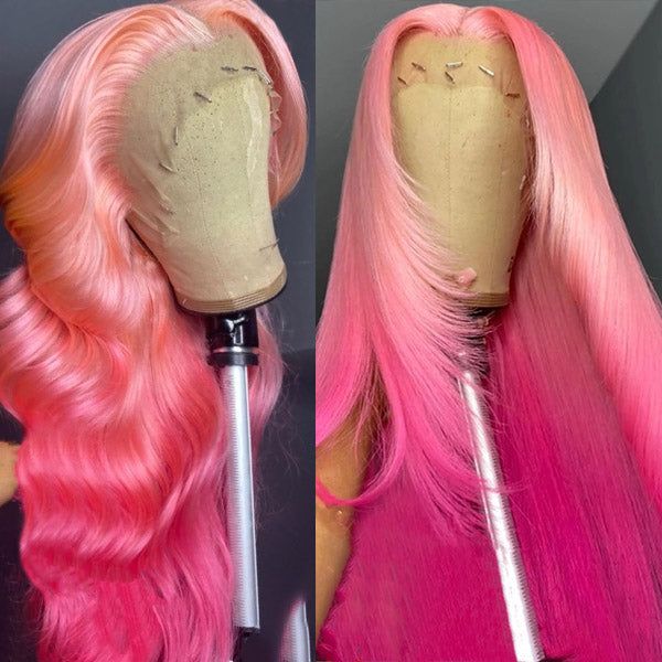 Body Wave Wig Rose Pink 13x4 HD Lace Front Wig Colored Barbie Pink Human Hair Wig