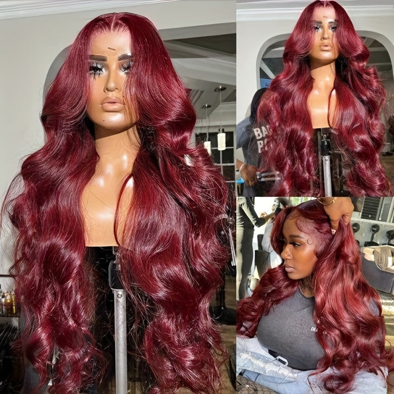 OneMore 99J Burgundy Wigs Body Wave Glueless Human Hair Wigs 13x4 Tansparent Lace Frontal Wig