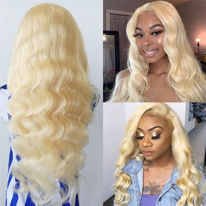 Glueless Blonde Lace Front Wig Brazilian Hair Body Wave HD Lace Wigs Pre Plucked and Bleached