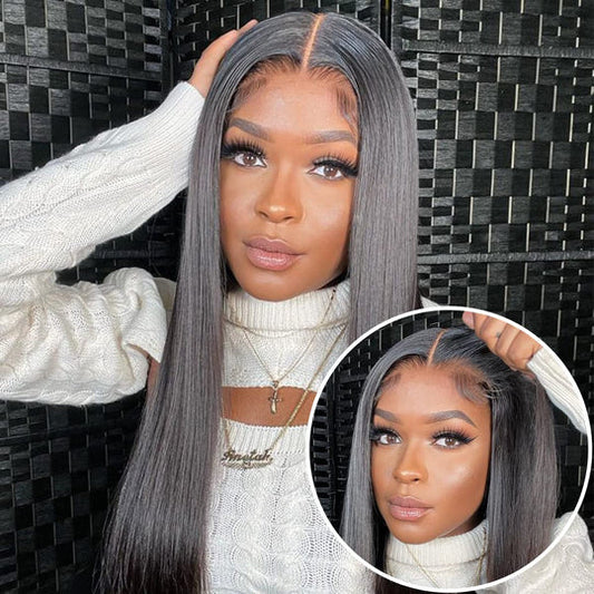 Glueless Straight Hair 5x5 Closure Wig HD Lace Pre Plucked and Bleached Ready to Wear Wig