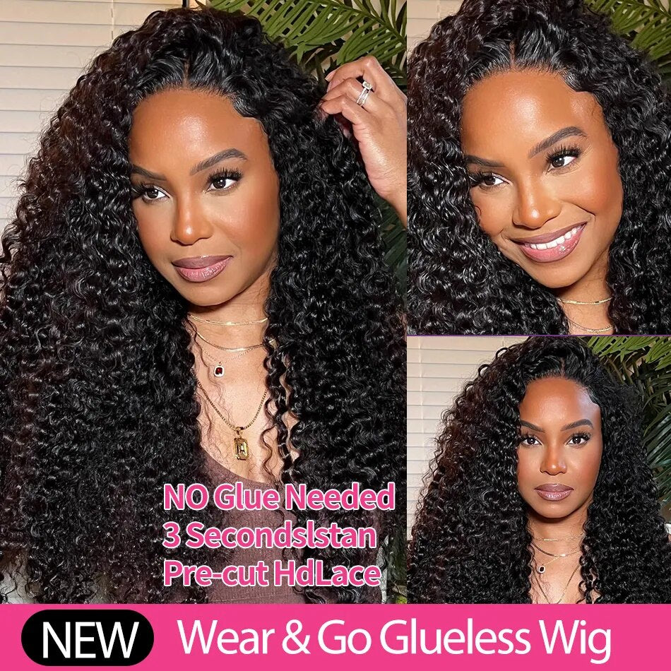 Glueless Wigs Curly 13x6 HD Lace Front Wig Pre Bleached Put On and GO Wig