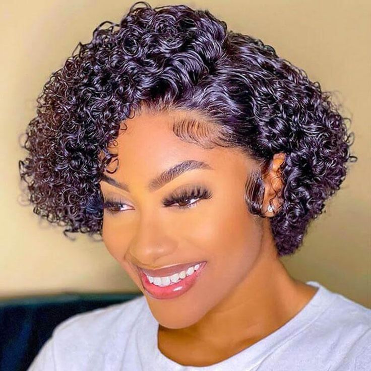 Pixie Wig Curly Hair Side Part Bob Short Hairstyle 100% Human Hair