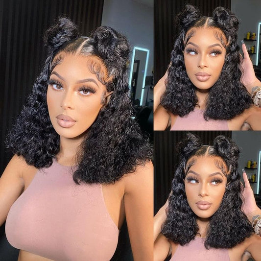 Water Wave Bob Wigs Transparent Lace 13x4 Short Lace Front Wig Affordable Human Hair Wigs