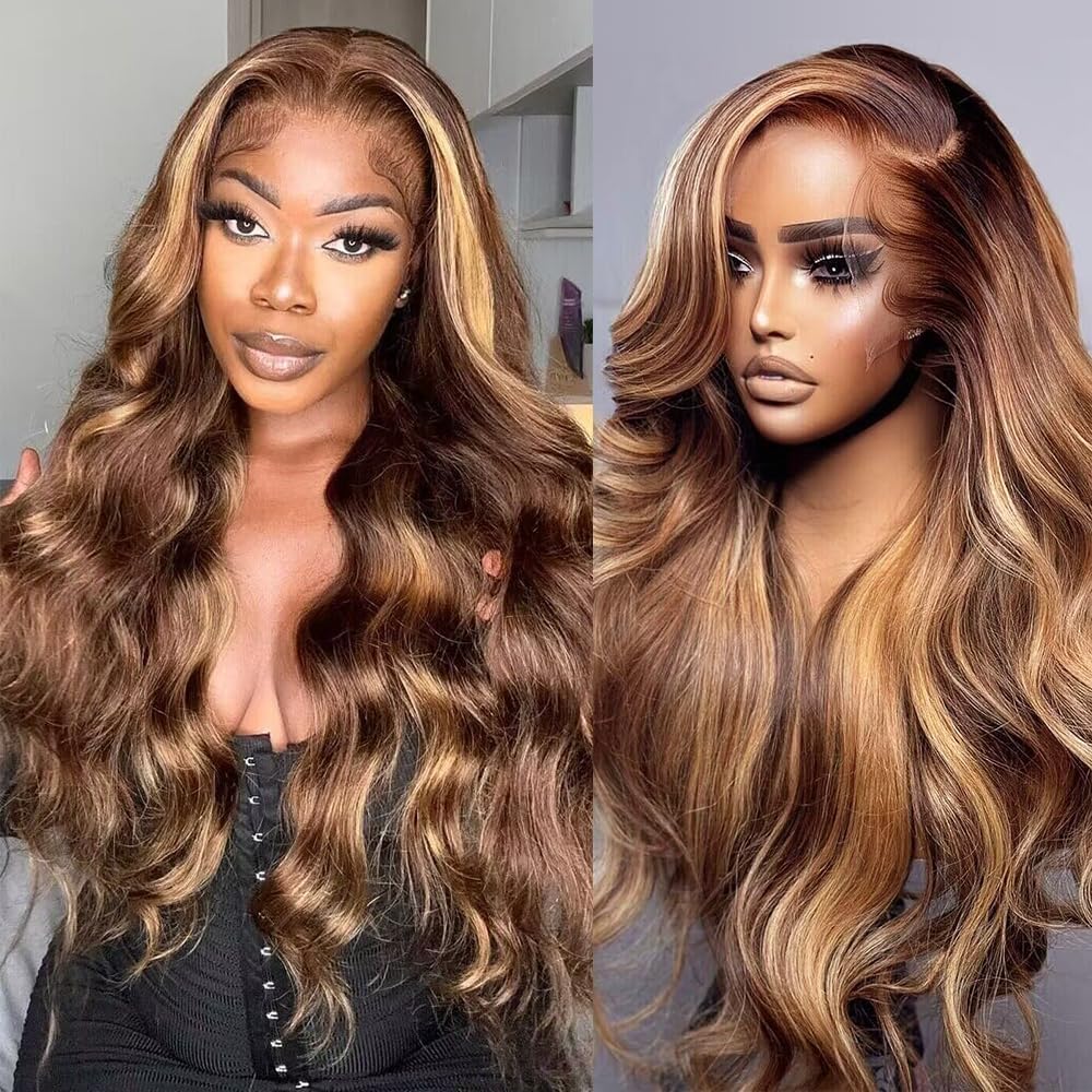 Highlights Straight Human Hair Wigs Ombre Honey Blonde Piano Color 13x4 Full Lace Frontal Wigs