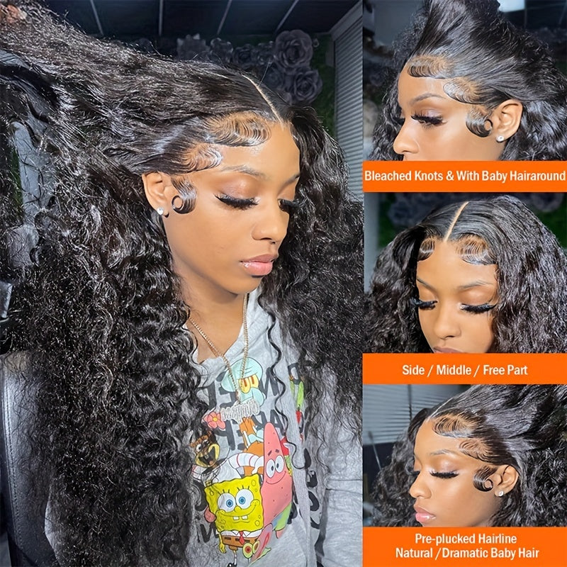 Overnight Shipping Pre Cut Glueless Deep Wave 13x4 Lace Front Human Hair Wigs Pre Plucked and Bleached