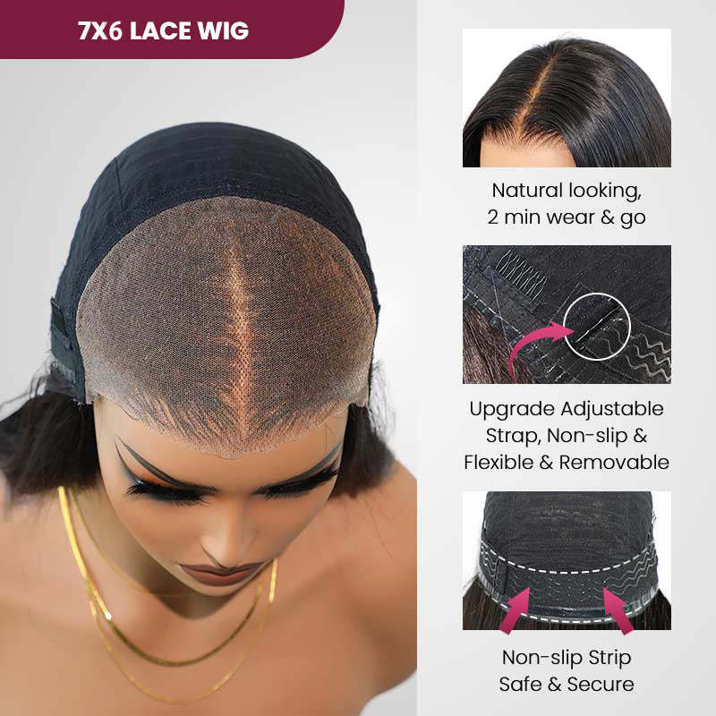 OneMore Pre Bleached 7x6 Glueless Loose Body Wave Wig HD Lace Pre Plucked Ready to Wear Wig 180% Density