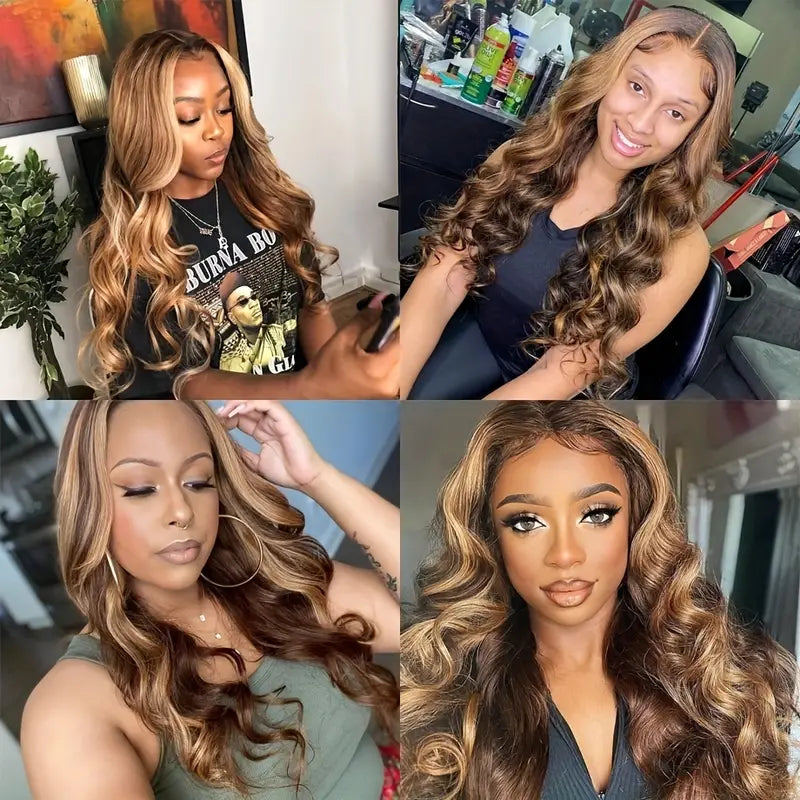 (Super Sale)OneMoreHair Glueless Highlights Lace Front Wig Pre Cut Lace Honey Blonde Human Hair Wig