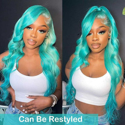 OneMore Mint Green Color Real Human Hair Wig HD Transparent Lace Human Hair Wigs Tiffany Blue Color