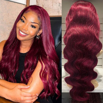 OneMore 99J Burgundy Wigs Body Wave Glueless Human Hair Wigs 13x4 Tansparent Lace Frontal Wig