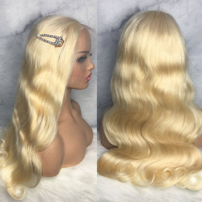 Glueless Blonde Lace Front Wig Brazilian Hair Body Wave HD Lace Wigs Pre Plucked and Bleached