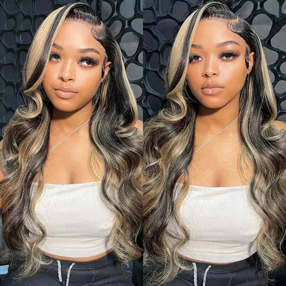 (OneMore Bogo Sale)Honey Blonde Highlights Wig Pre Plucked Lace Front Wig