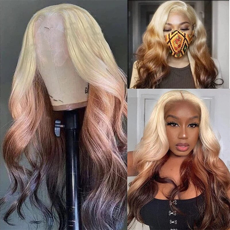 OneMore Ombre Blonde Human Hair Wigs Body Wave 13x4 Lace Front Wig 200% Pre Plucked Glueless Honey Blonde Wig