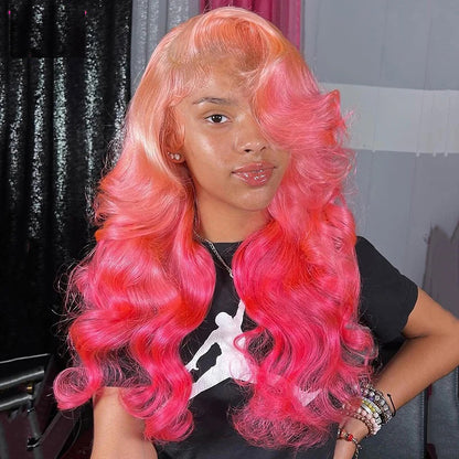 Body Wave Wig Rose Pink 13x4 HD Lace Front Wig Colored Barbie Pink Human Hair Wig