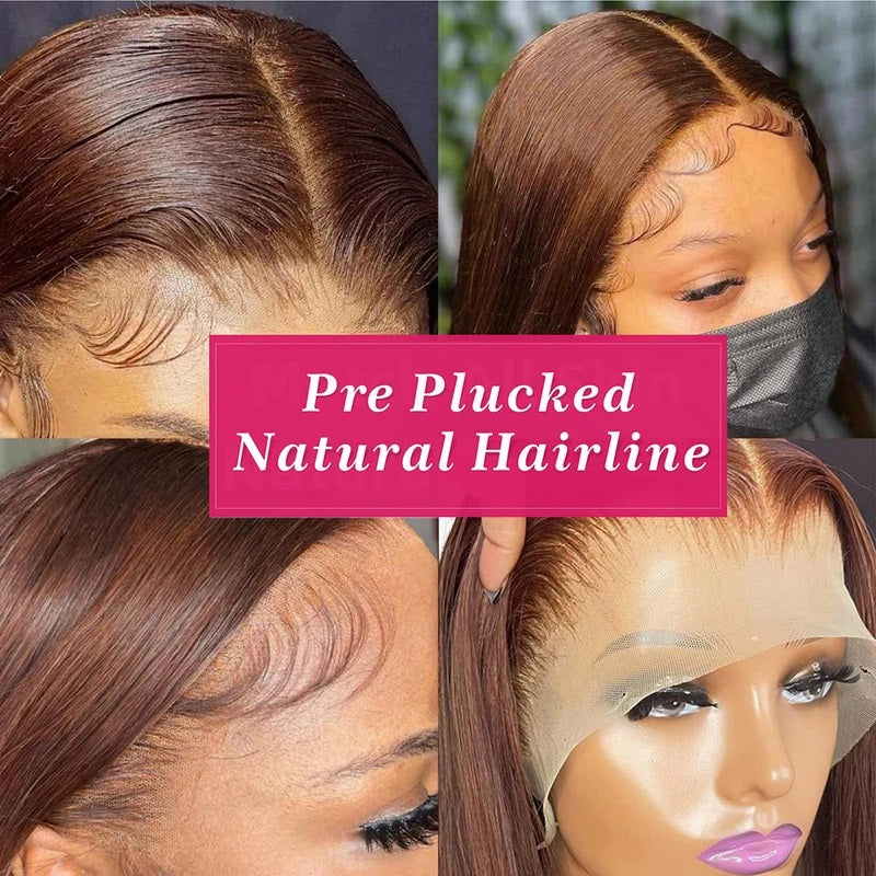 Chocolate Brown Hair Full Lace Wig HD Transparent Glueless Lace Human Hair Wigs Pre Plucked