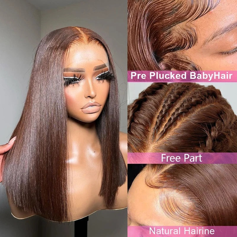 Chocolate Brown Hair Full Lace Wig HD Transparent Glueless Lace Human Hair Wigs Pre Plucked